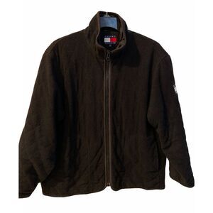 Tommy Hilfiger Jacket Mens Large 90s Quilted Black Fleece Full Zip Y2K Vintage